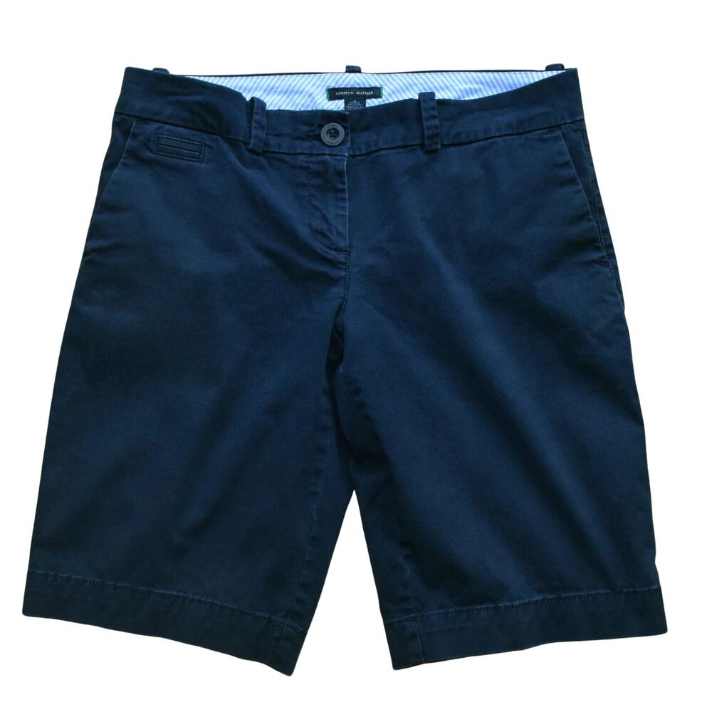 Women’s Tommy Hilfiger navy blue flat front bermuda shorts (4) 100% cotton